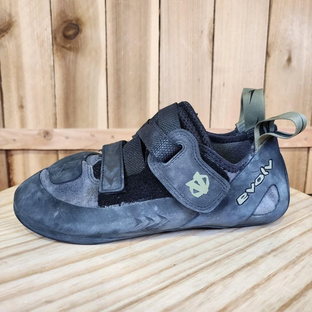 Evolv Kronos Rock Climbing Shoes Mens 9.5 Womens 10.5 Black Strap Closure TRAX